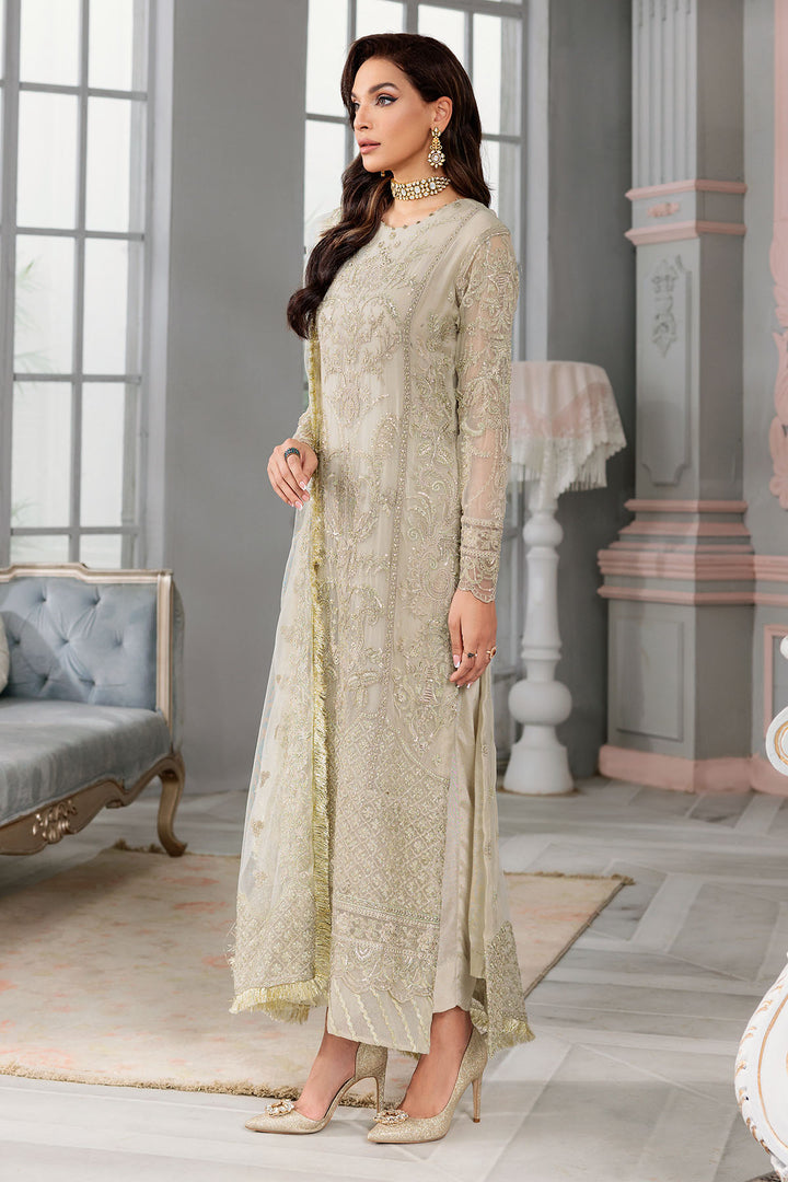 3400-ROSE-SHELL EMBROIDERED BEMBERG CHIFFON UNSTITCHED