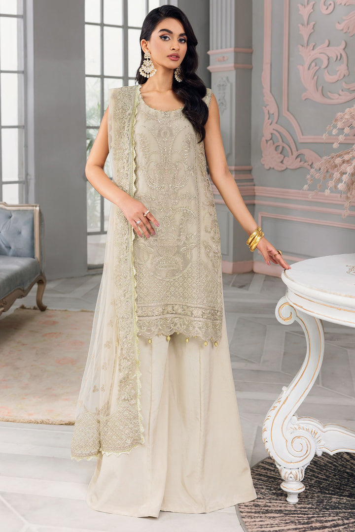 3400-ROSE-SHELL EMBROIDERED BEMBERG CHIFFON UNSTITCHED