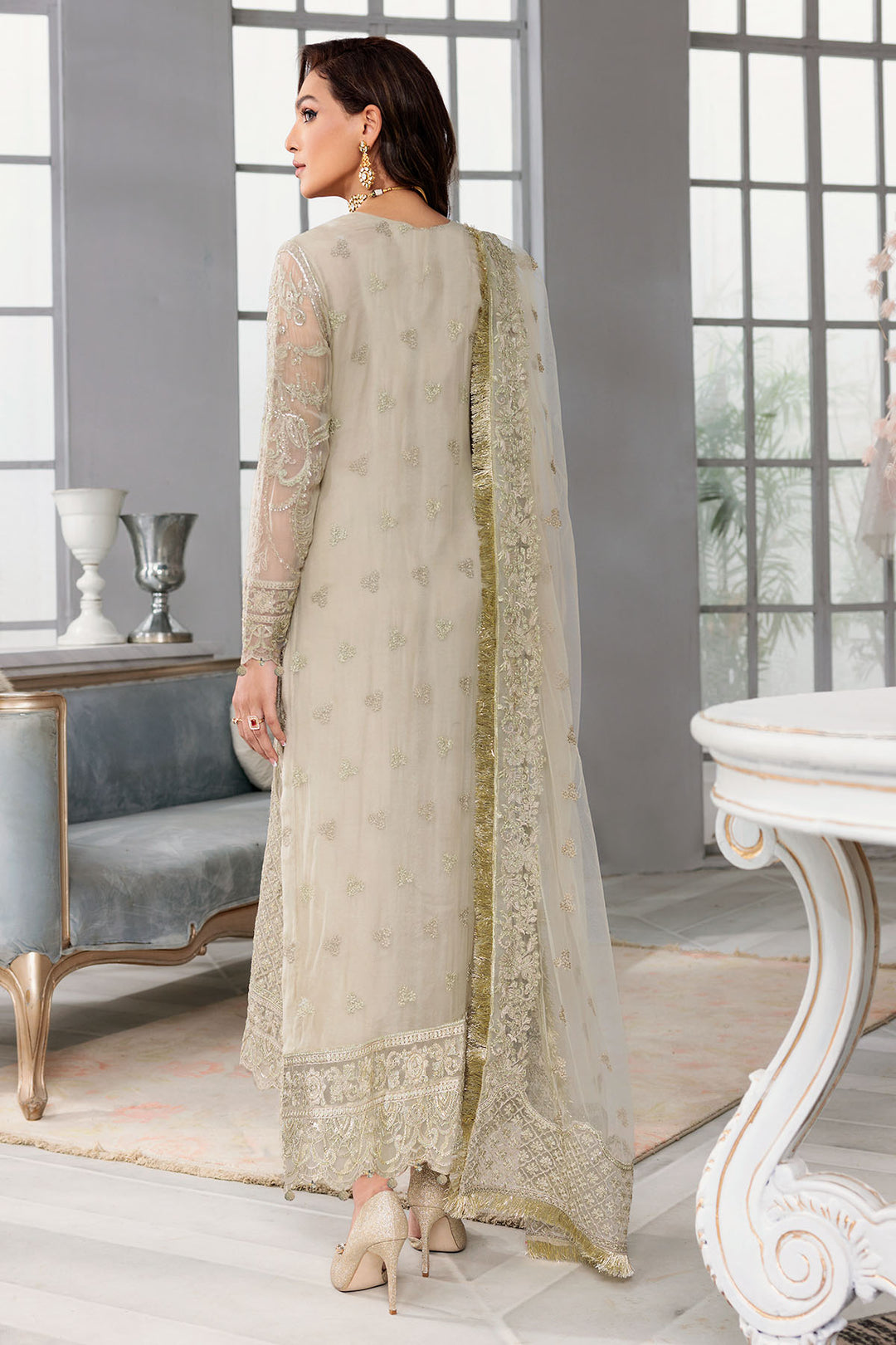 3400-ROSE-SHELL EMBROIDERED BEMBERG CHIFFON STITCHED
