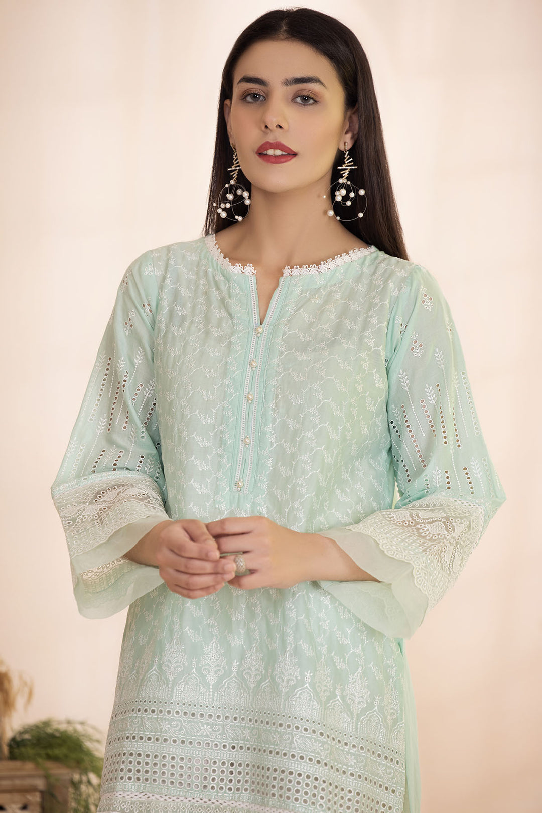 3401-ROSE-WOOD EMBROIDERED SCHIFFLI LAWN STITCHED