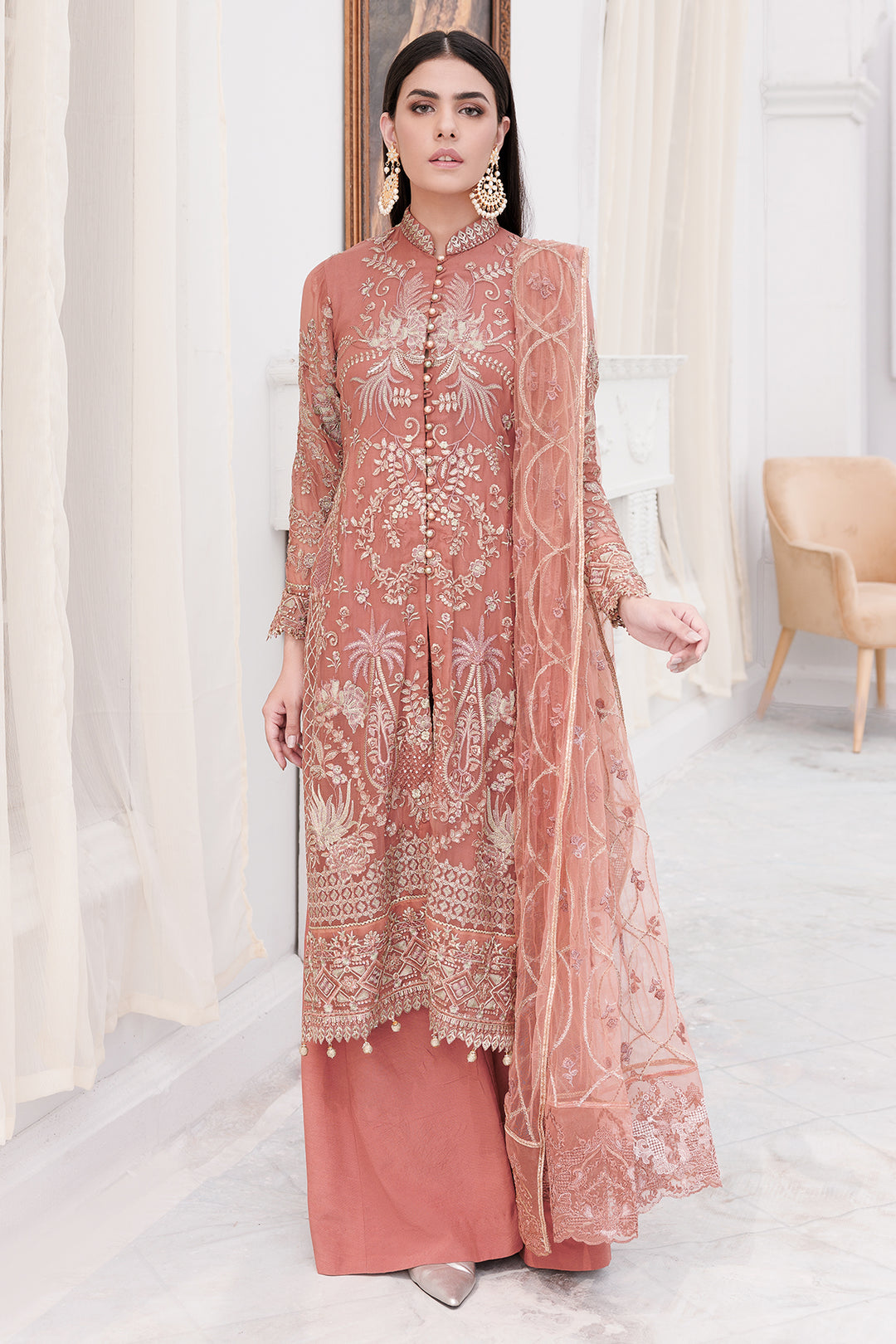 3459-BENTON EMBROIDERED BEMBERG CHIFFON UNSTITCHED