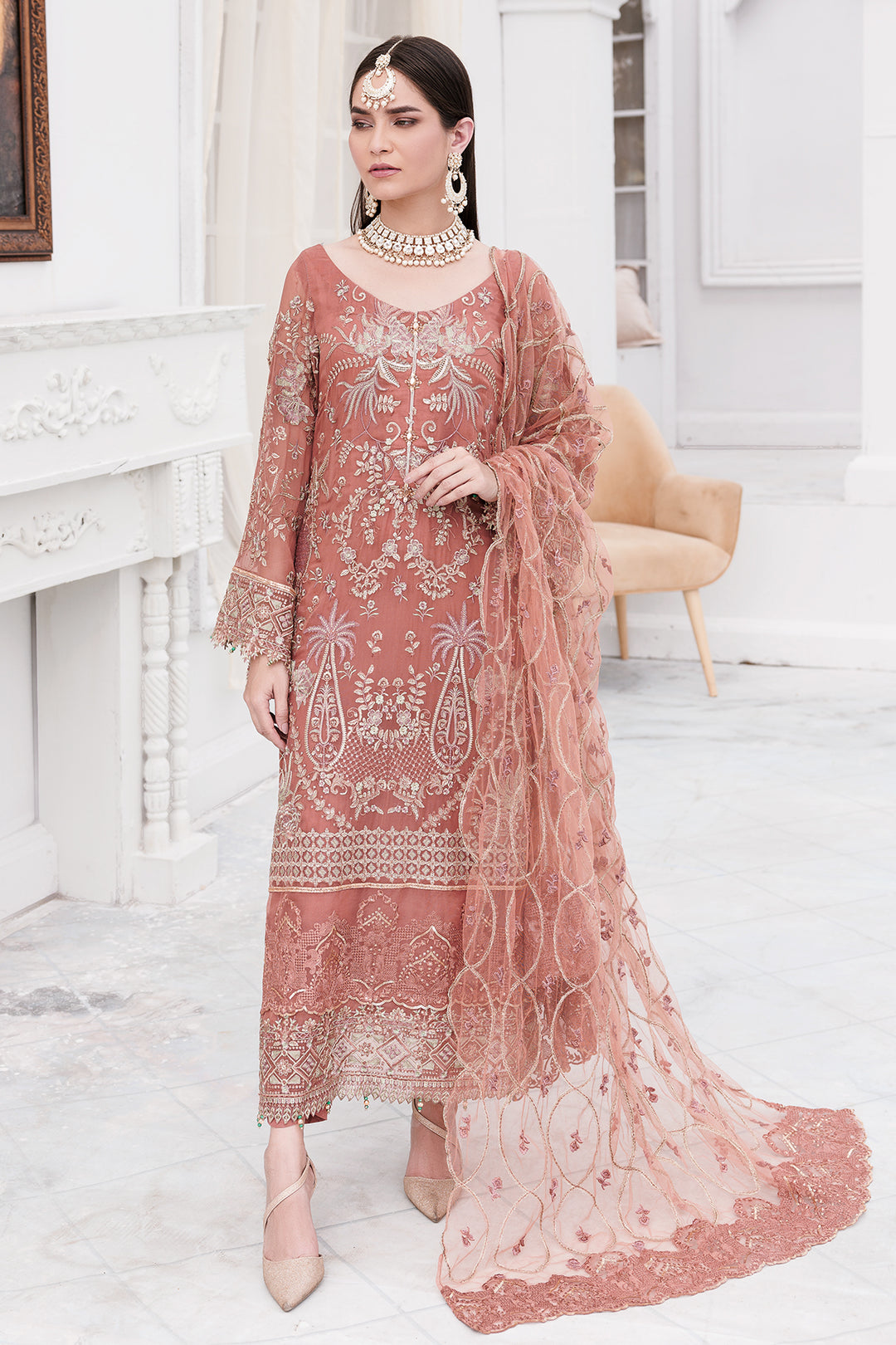 3459-BENTON EMBROIDERED BEMBERG CHIFFON UNSTITCHED