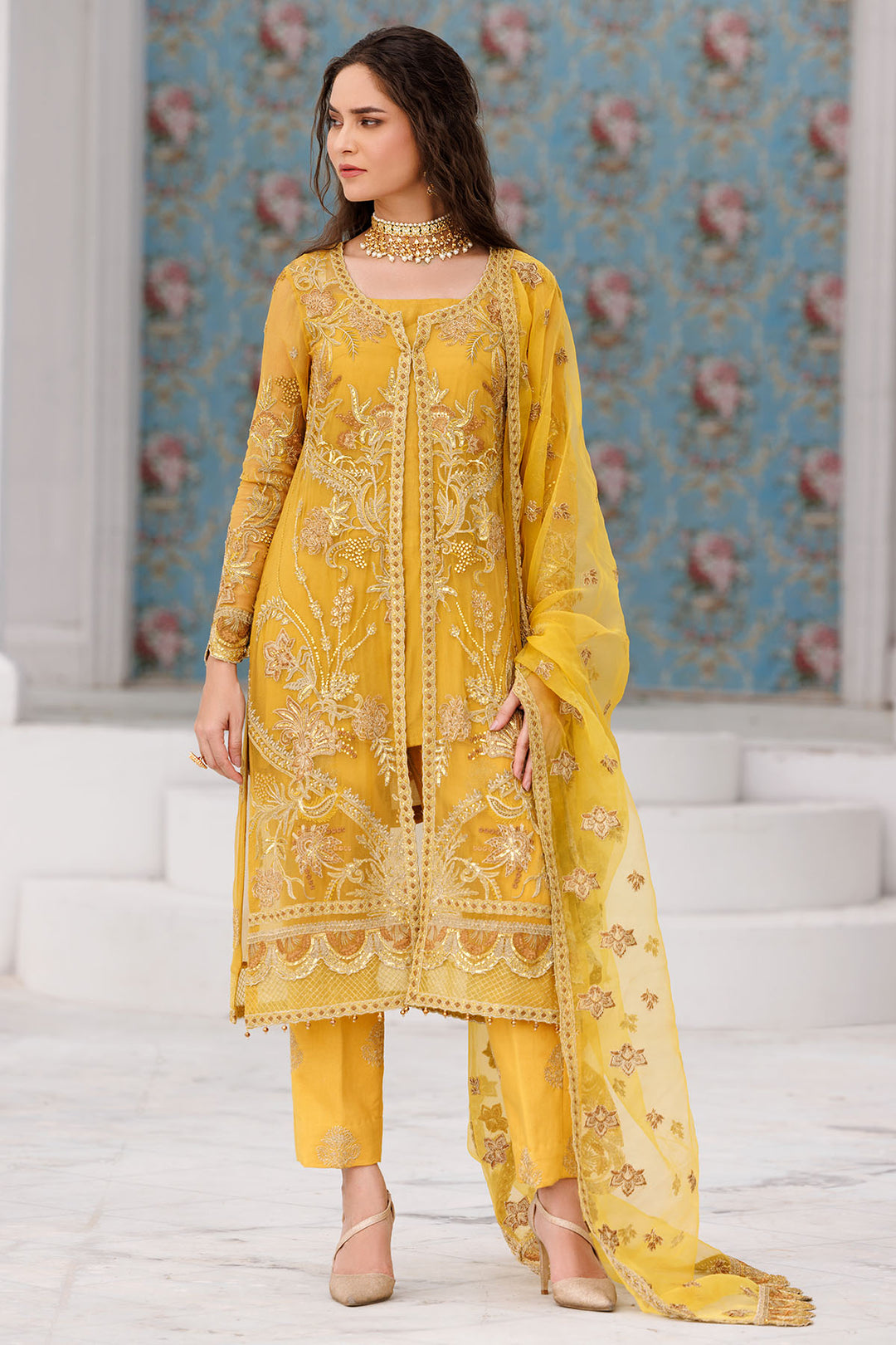 3461-LOQUAT EMBROIDERED BEMBERG CHIFFON UNSTITCHED