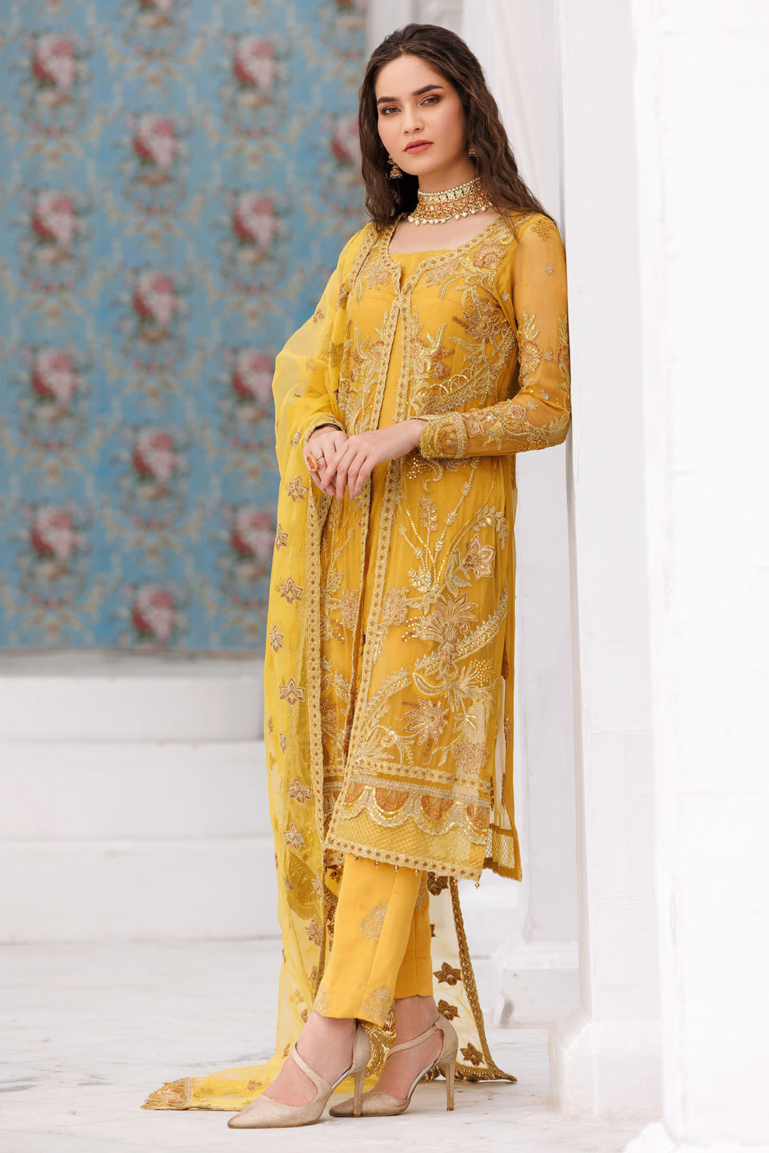 3461-LOQUAT EMBROIDERED BEMBERG CHIFFON UNSTITCHED
