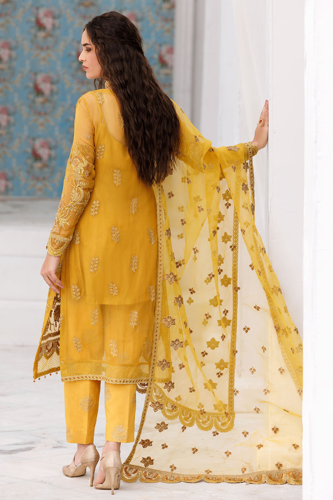 3461-LOQUAT EMBROIDERED BEMBERG CHIFFON UNSTITCHED