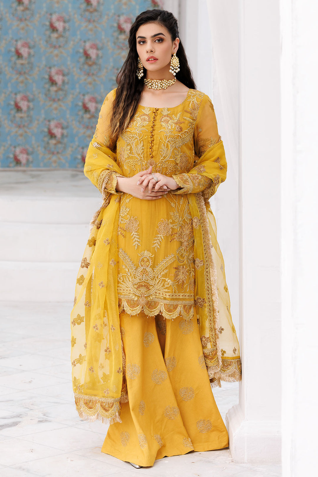 3461-LOQUAT EMBROIDERED BEMBERG CHIFFON UNSTITCHED