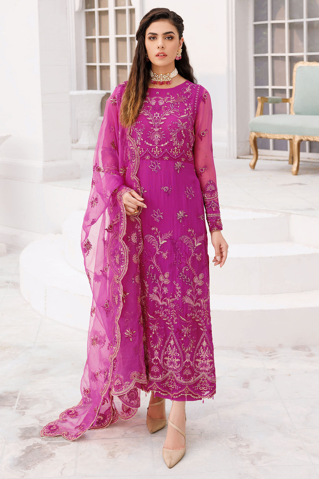 3462-HASS EMBROIDERED BEMBERG CHIFFON UNSTITCHED