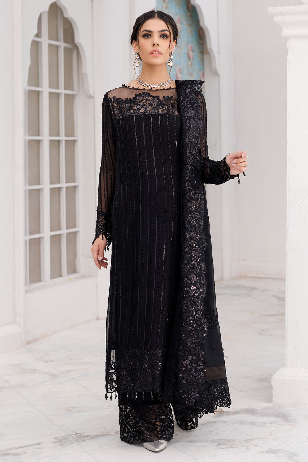 3463-OPAL EMBROIDERED BEMBERG CHIFFON UNSTITCHED