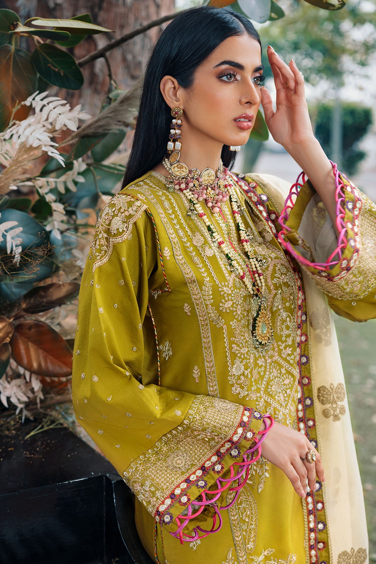 3481-Hiraya Embroidered Cotton Satin Unstitched – Motifz