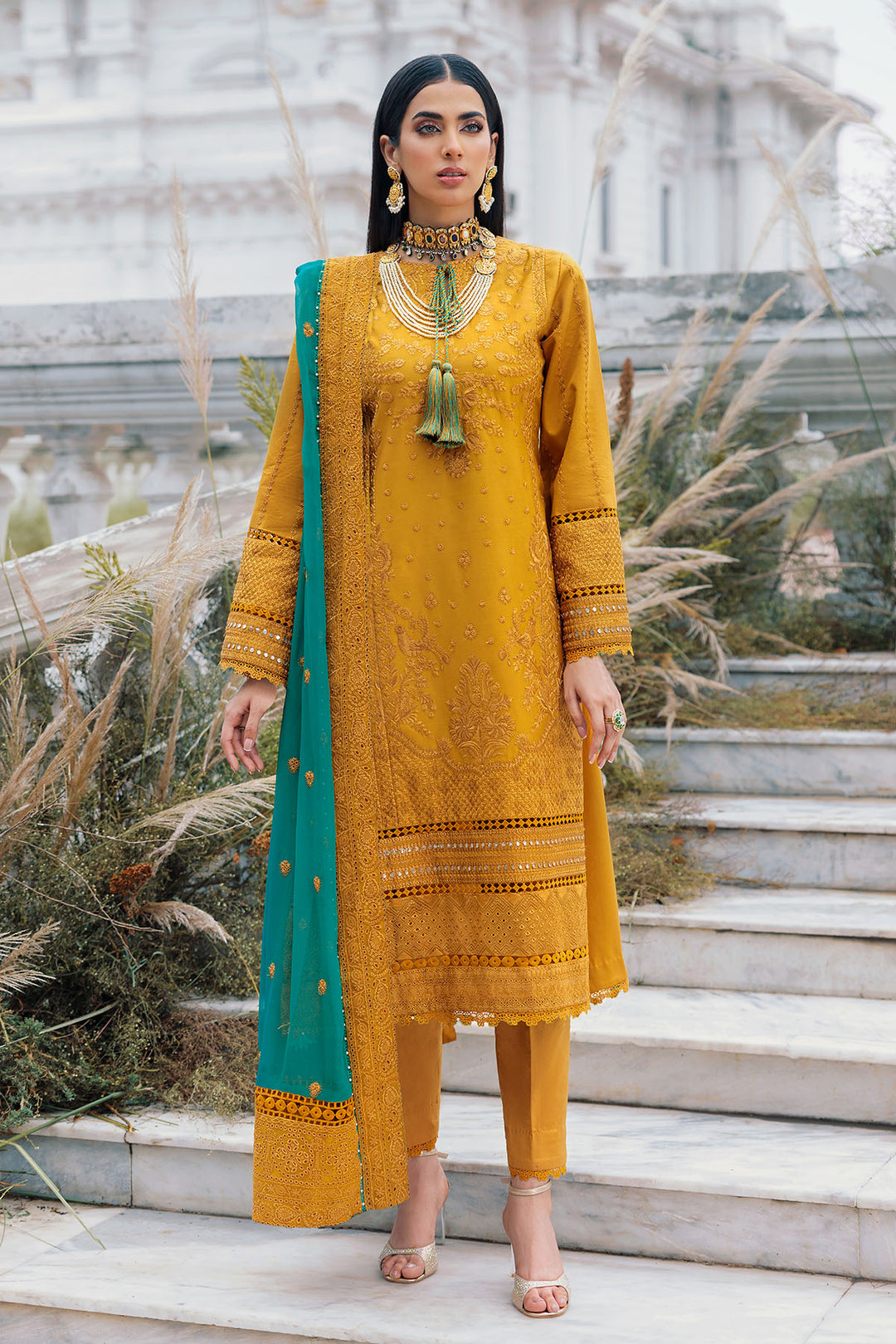 3483-DIWA EMBROIDERED COTTON SATIN STITCHED