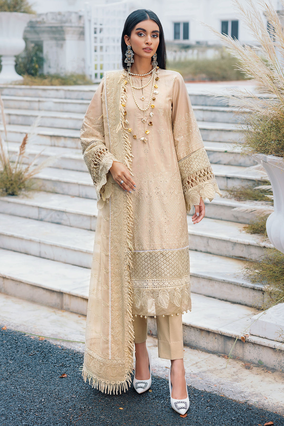 3484-LOTUS EMBROIDERED COTTON SATIN UNSTITCHED