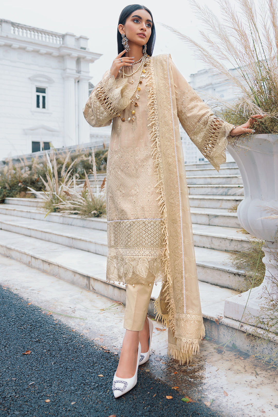 3484-LOTUS EMBROIDERED COTTON SATIN UNSTITCHED