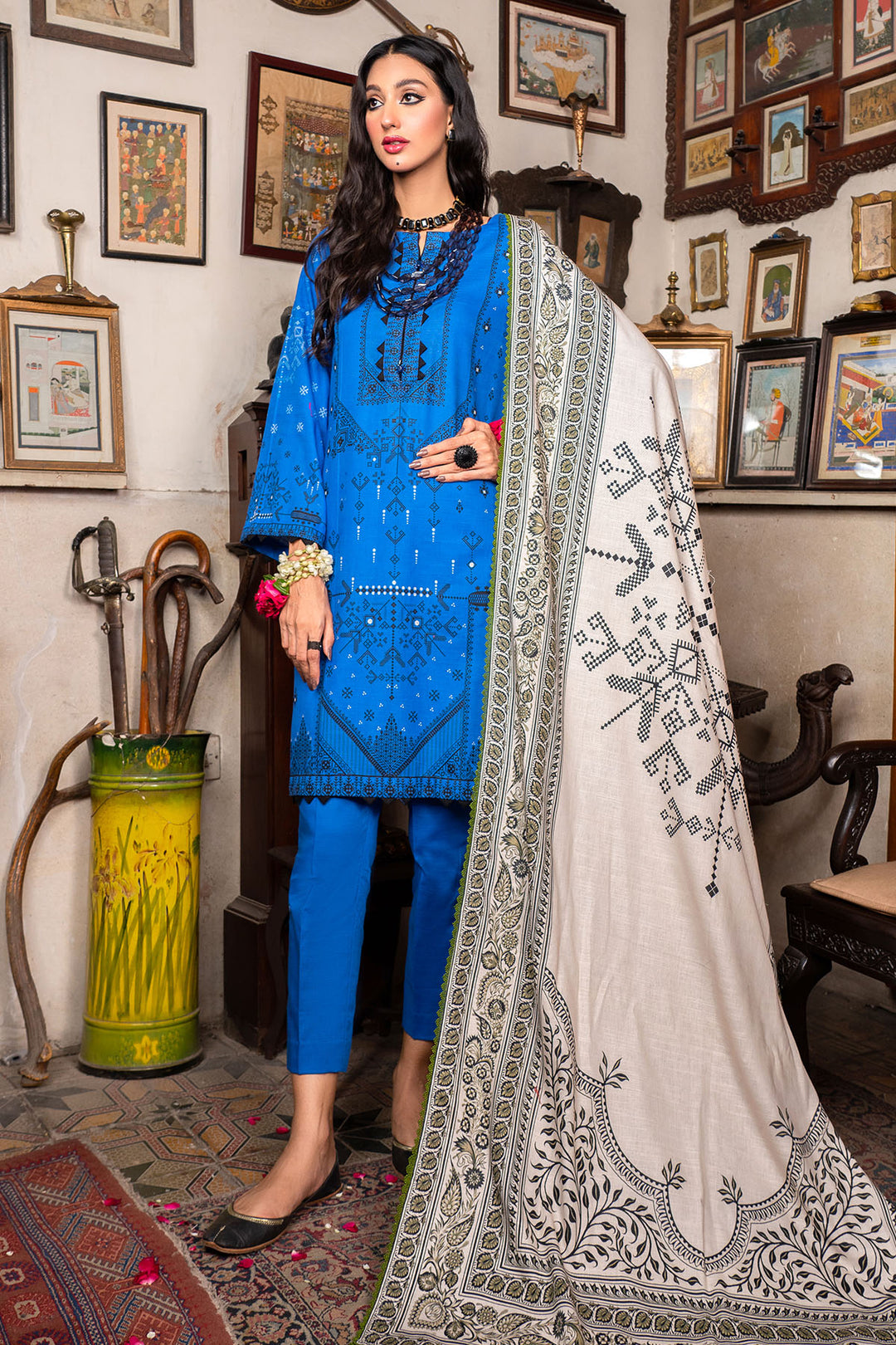 3493-PRINT-A EMBROIDERED KHADDAR UNSTITCHED
