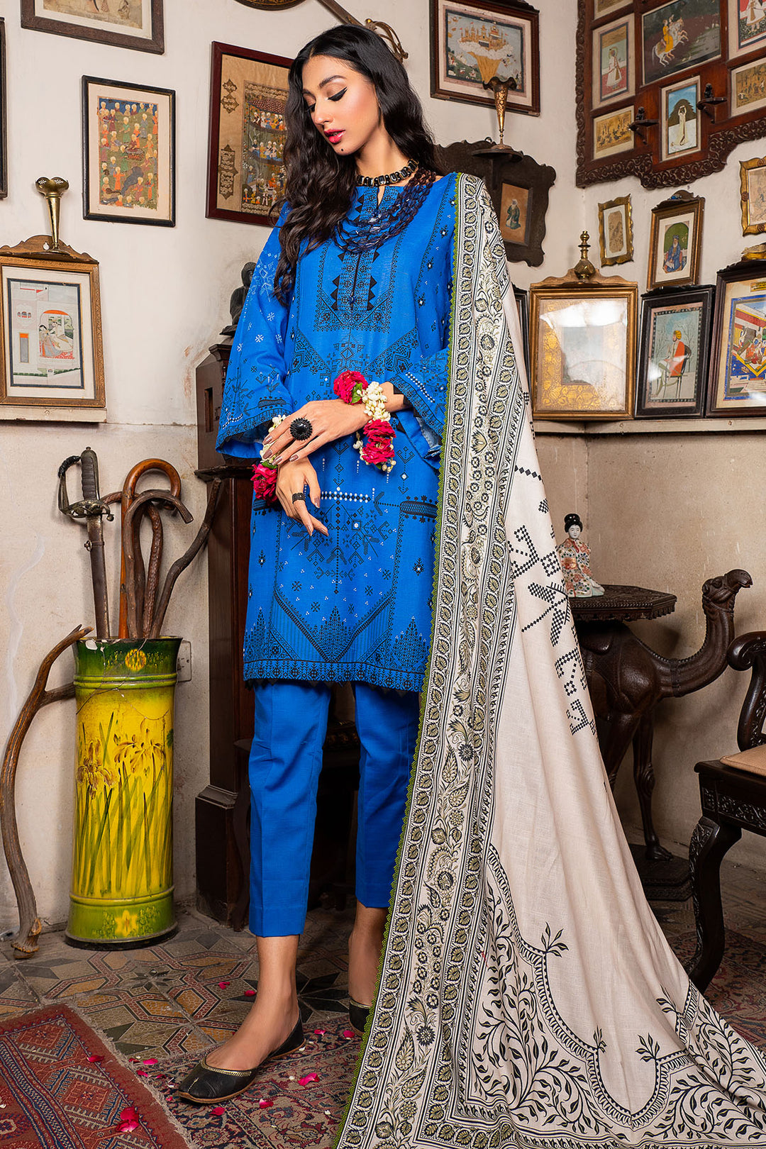 3493-PRINT-A EMBROIDERED KHADDAR UNSTITCHED