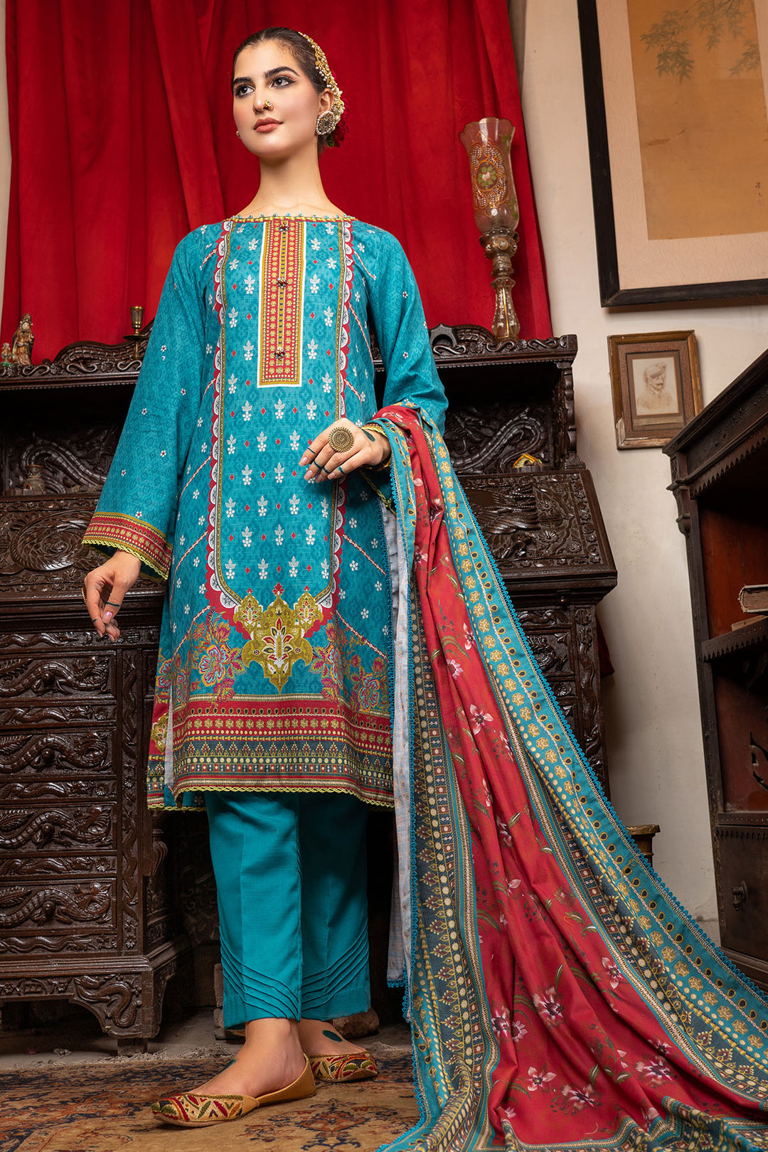 3494-PRINT-A EMBROIDERED KHADDAR UNSTITCHED