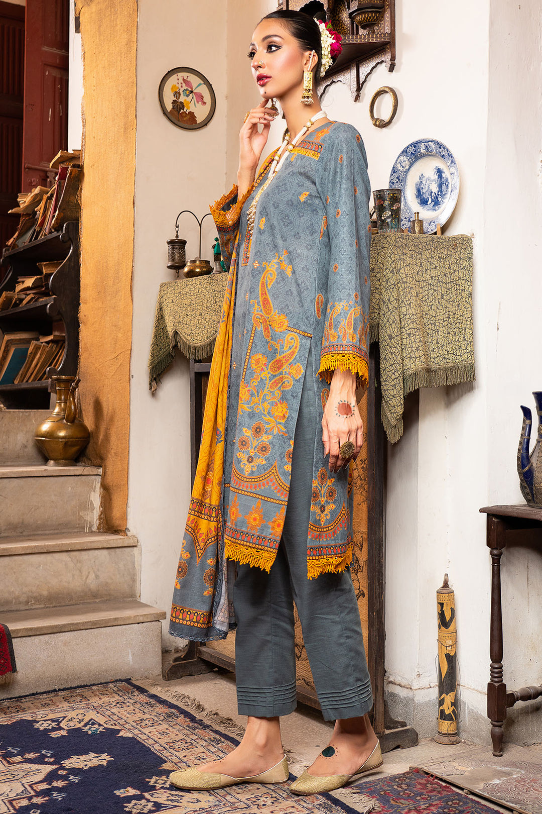 3496-PRINT-A EMBROIDERED KHADDAR UNSTITCHED