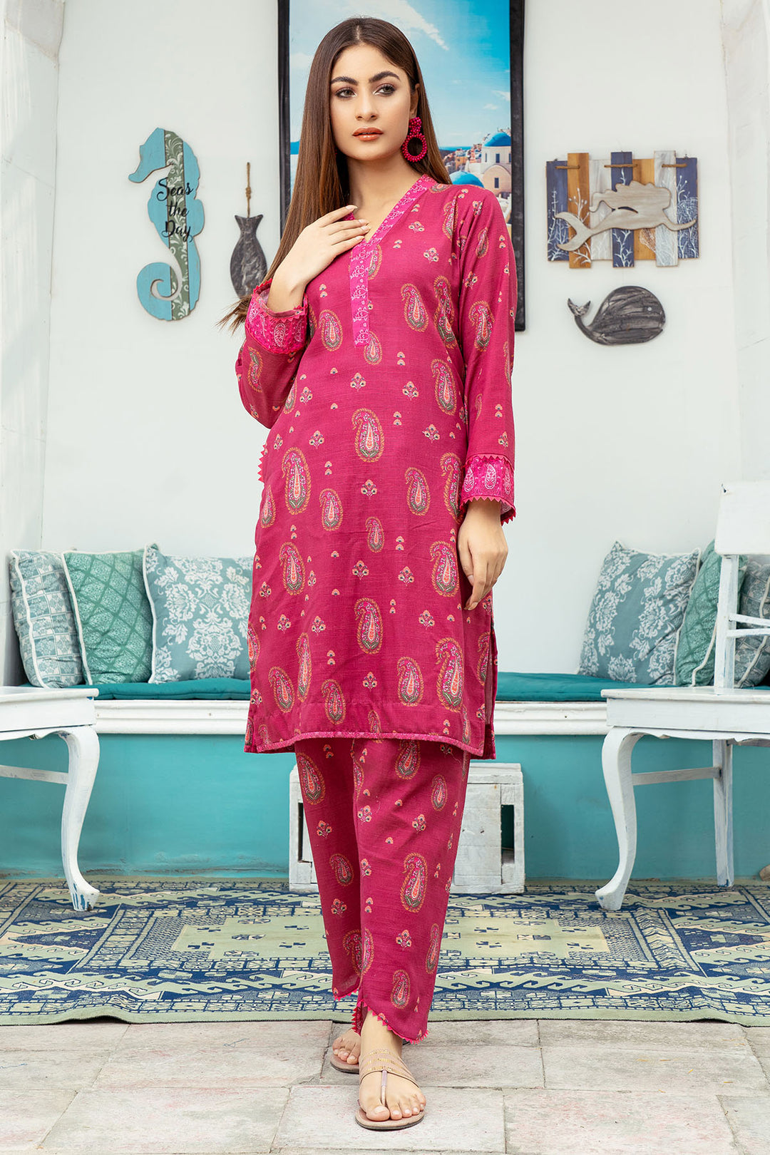 3596-TEAK DIGITAL PRINTED KHADDAR STITCHED