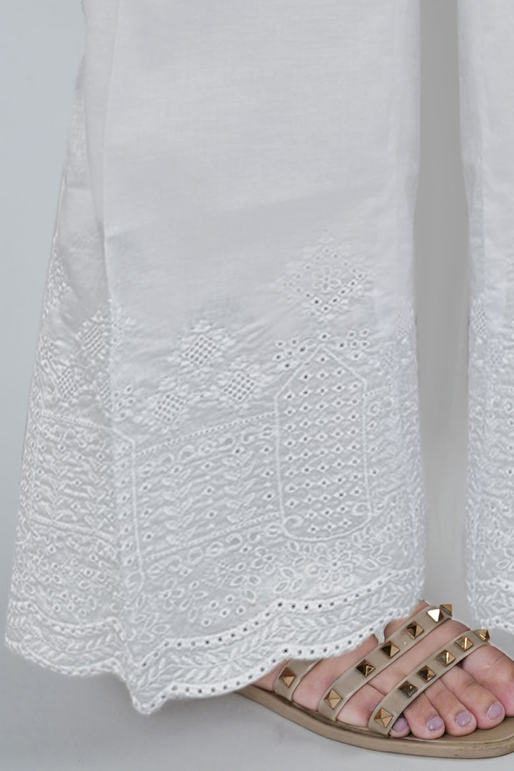 3679-WHITE EMBROIDERED TROUSER STITCHED