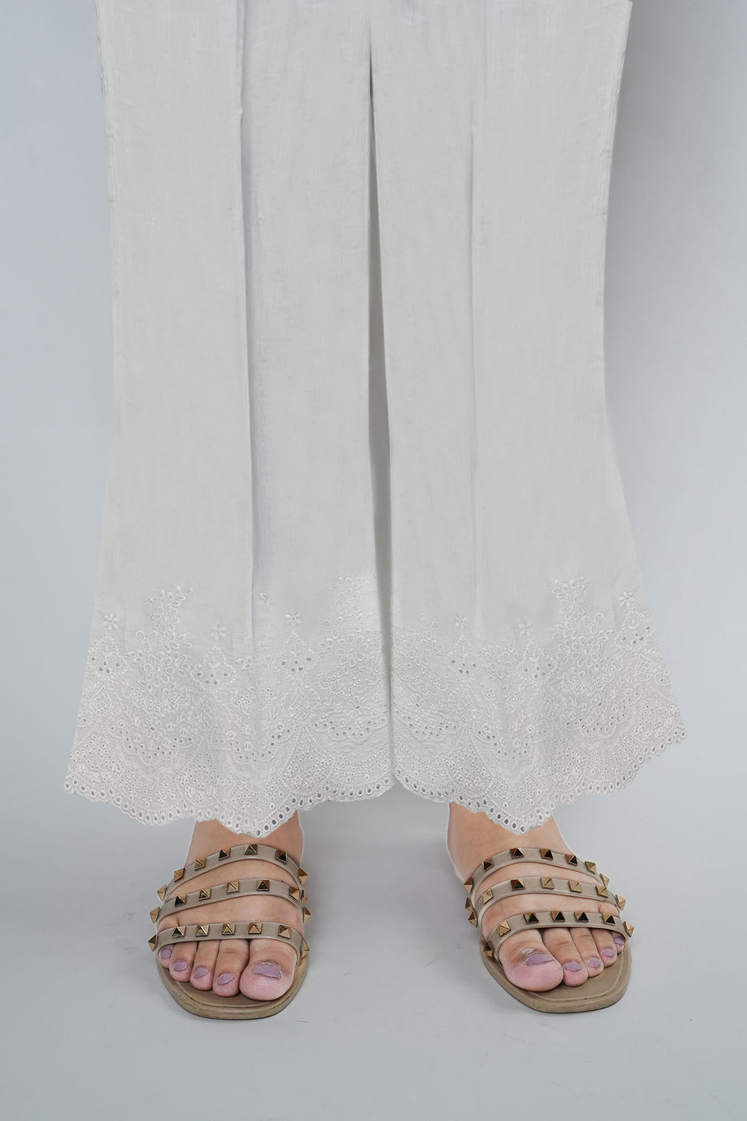 3680-WHITE EMBROIDERED TROUSER STITCHED