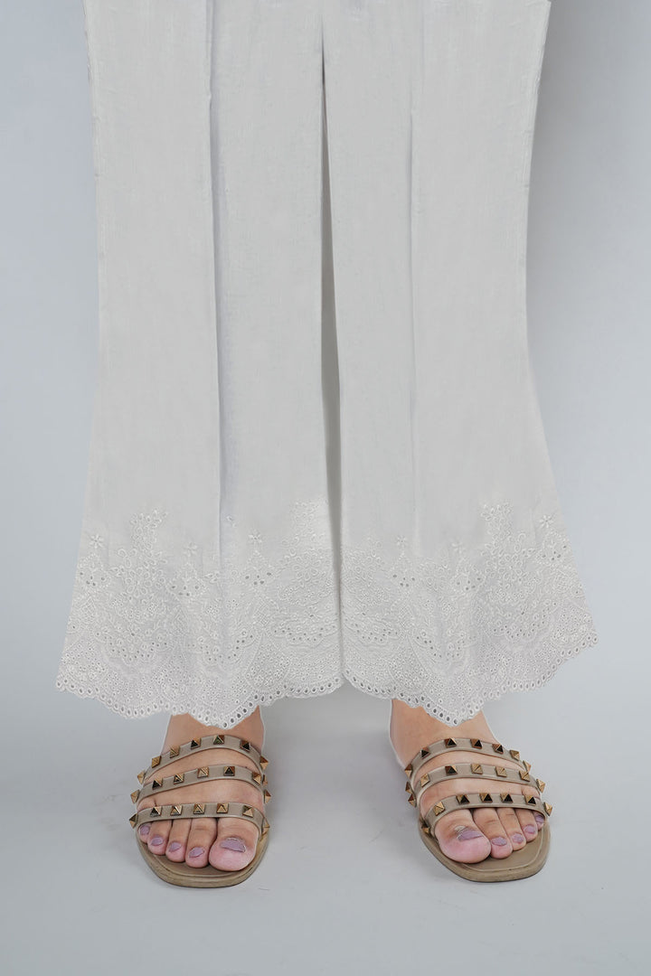 3680-WHITE EMBROIDERED TROUSER STITCHED