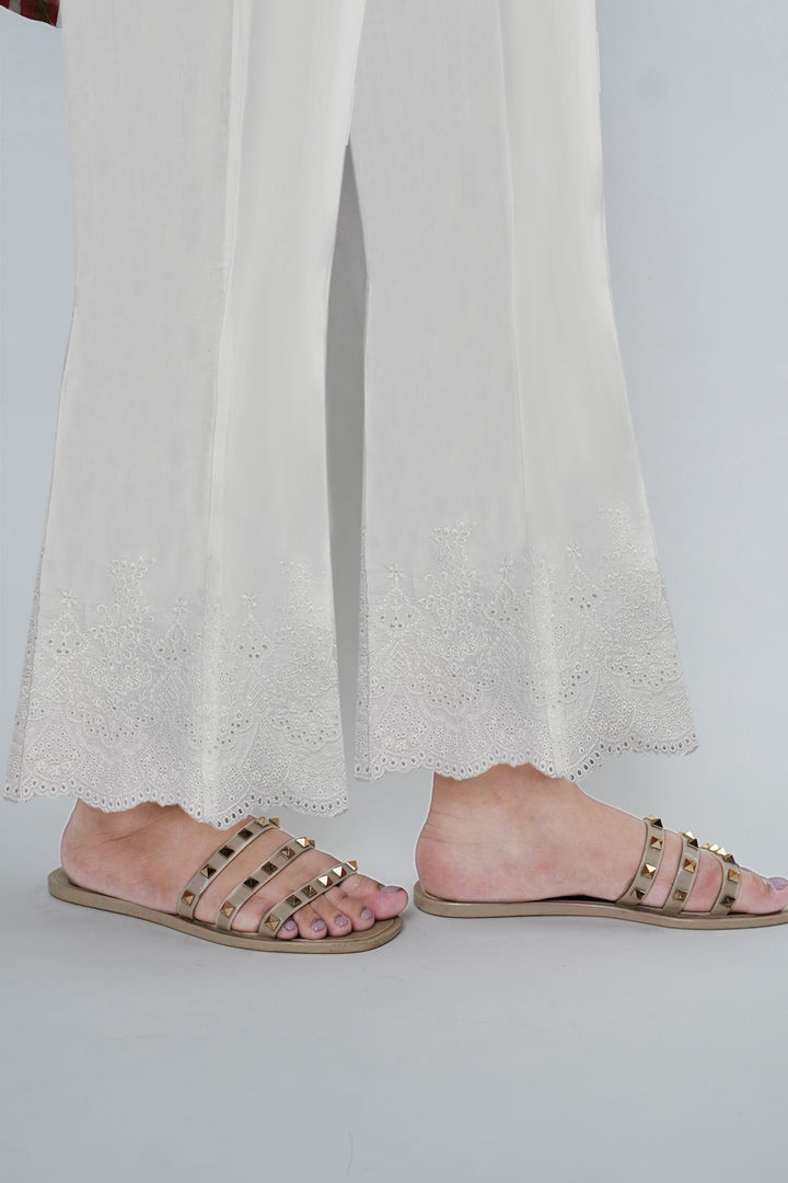 3680-WHITE EMBROIDERED TROUSER STITCHED