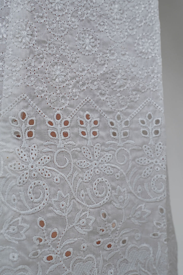 3684-WHITE EMBROIDERED TROUSER STITCHED