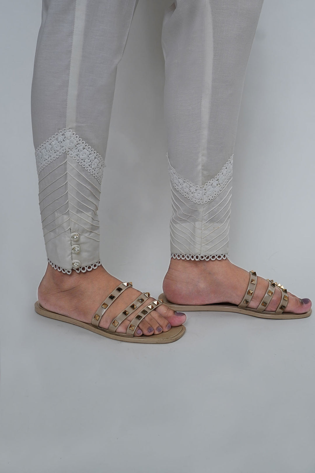 3691-WHITE DYED COTTON TROUSER STITCHED