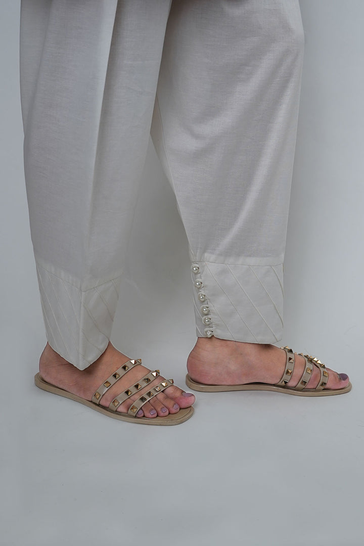 3692-WHITE DYED COTTON TROUSER STITCHED
