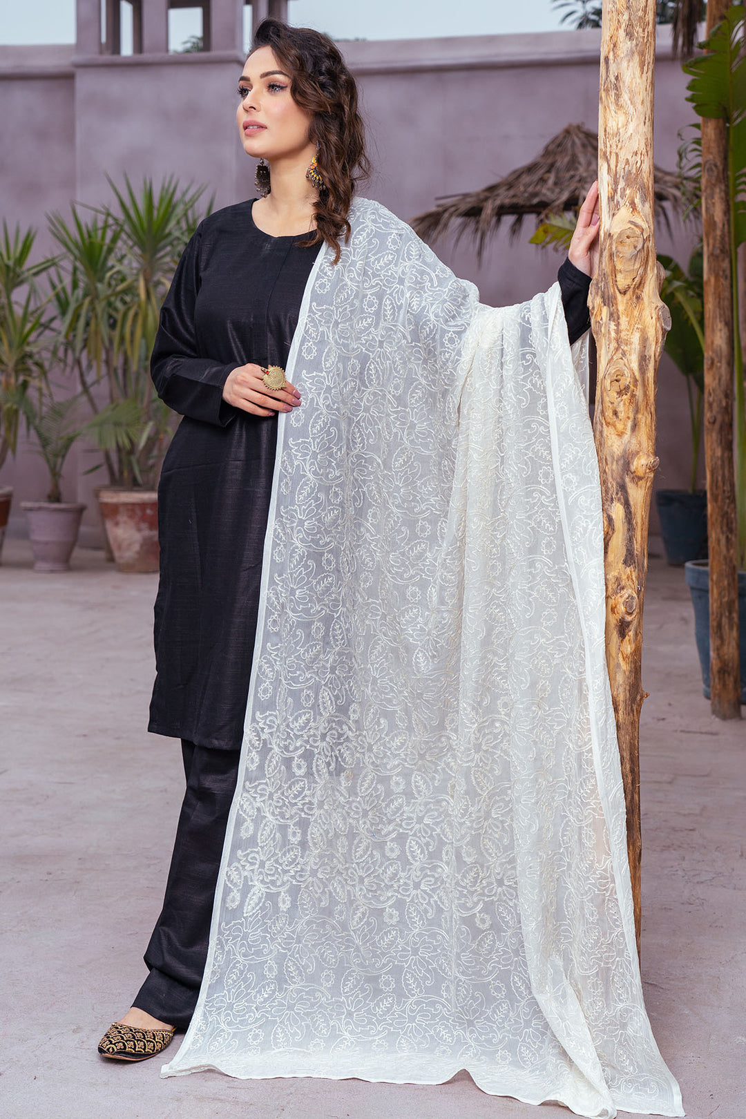 3695-RAMBOTAN EMBROIDERED CHIFFON SHAWL