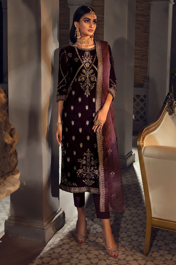 3777-STORK EMBROIDERED VELVET UNSTITCHED