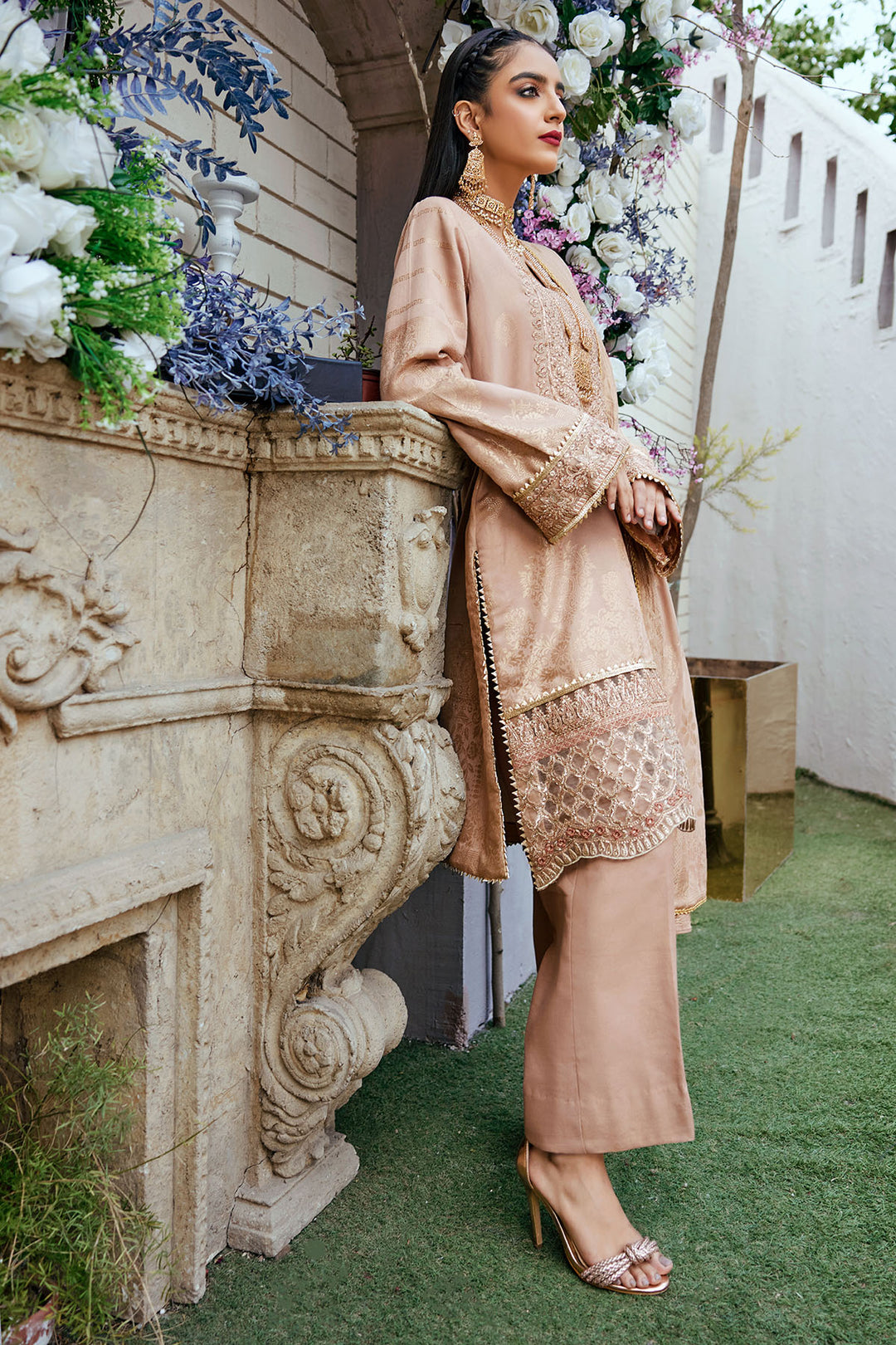 3869-SOHA EMBROIDERED BEMBERG CHIFFON STITCHED