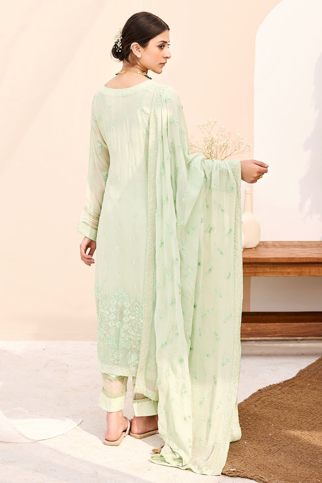 3871-NEEMA EMBROIDERED BEMBERG CHIFFON UNSTITCHED