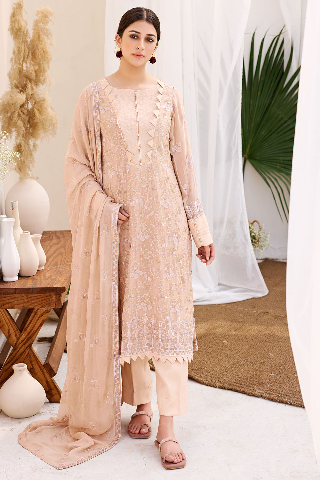 3873-COCO EMBROIDERED BEMBERG CHIFFON UNSTITCHED