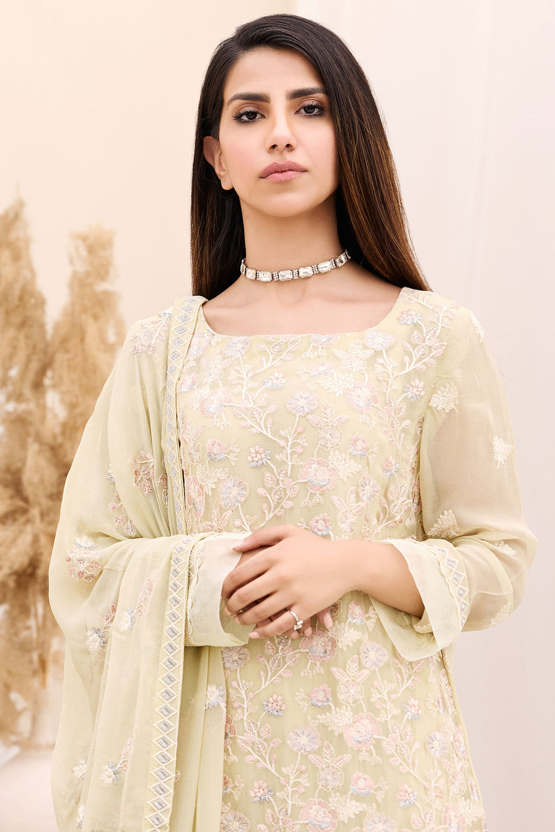 3874-DINAAL EMBROIDERED BEMBERG CHIFFON UNSTITCHED