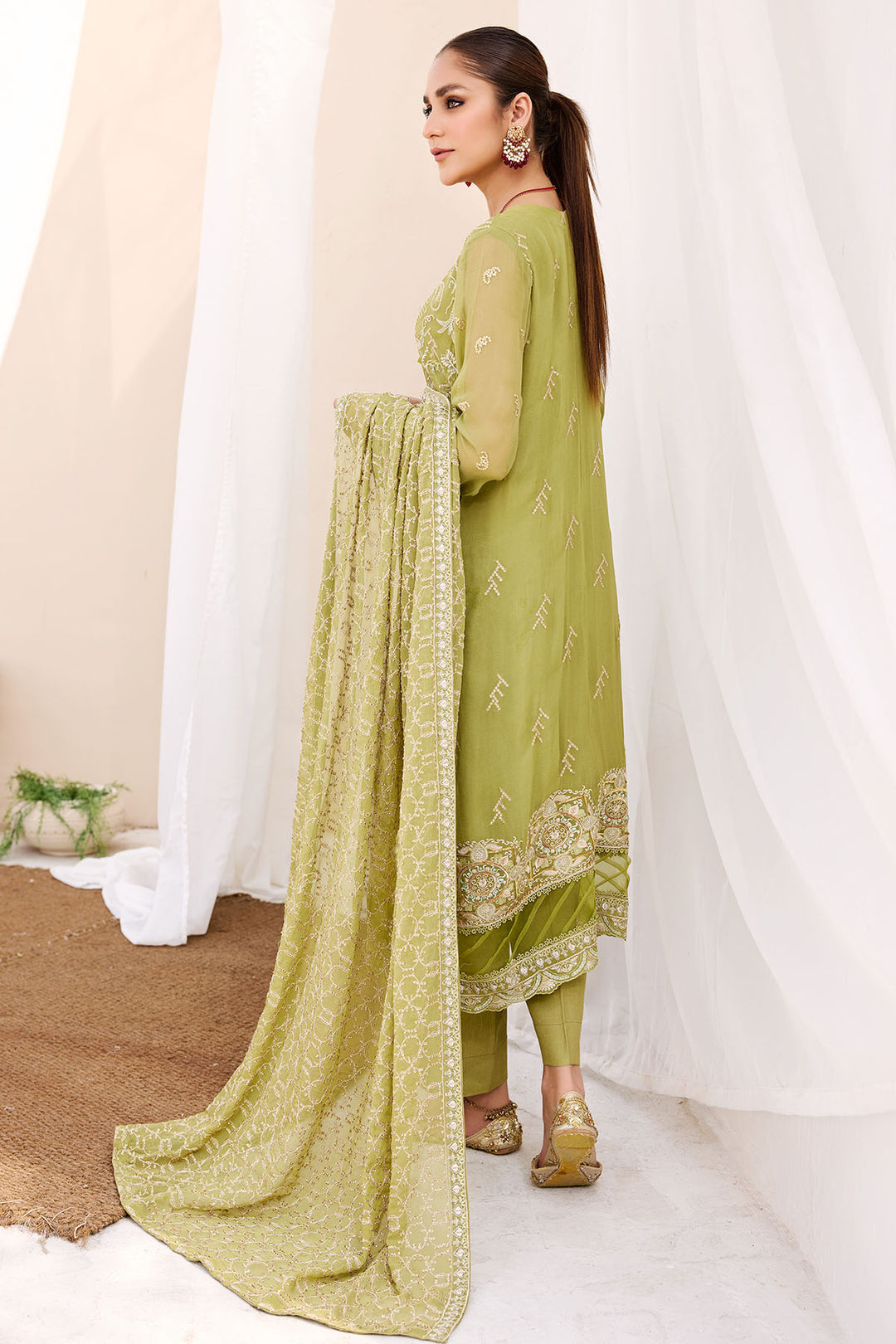 3877-ROYAL EMBROIDERED BEMBERG CHIFFON UNSTITCHED