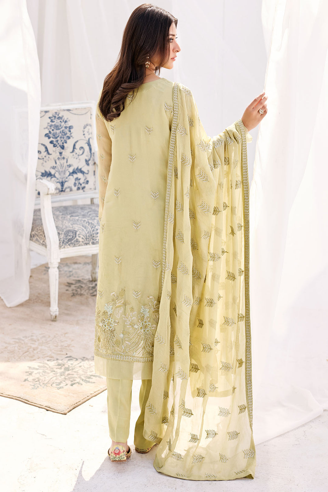 3881-CLEM EMBROIDERED BEMBERG CHIFFON UNSTITCHED