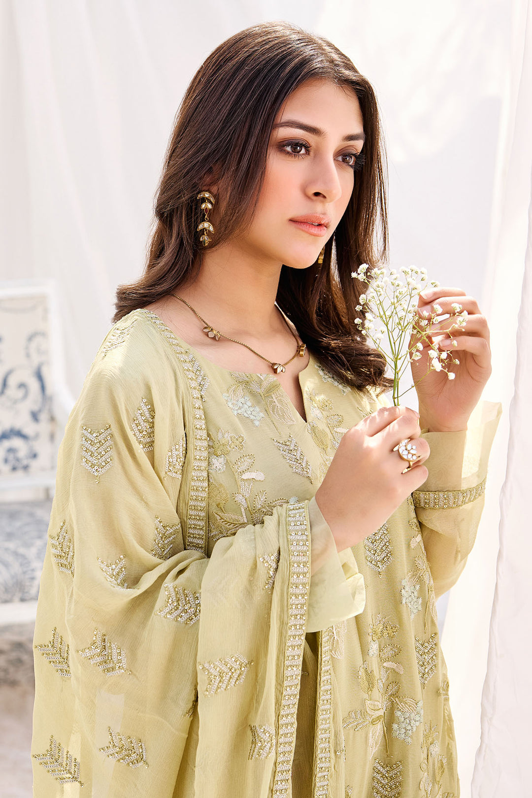 3881-CLEM EMBROIDERED BEMBERG CHIFFON UNSTITCHED