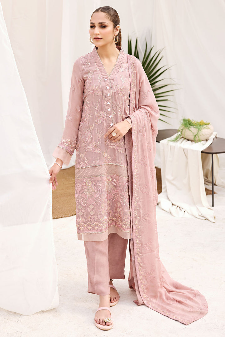 3882-SILVER EMBROIDERED BEMBERG CHIFFON UNSTITCHED