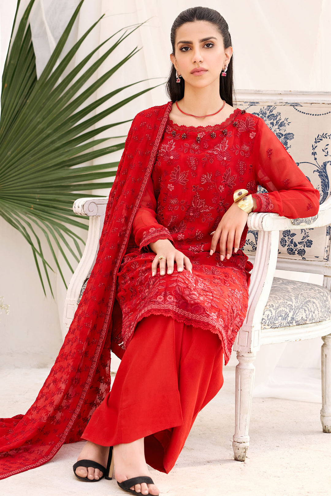3883-JUNEBERRY EMBROIDERED BEMBERG CHIFFON UNSTITCHED