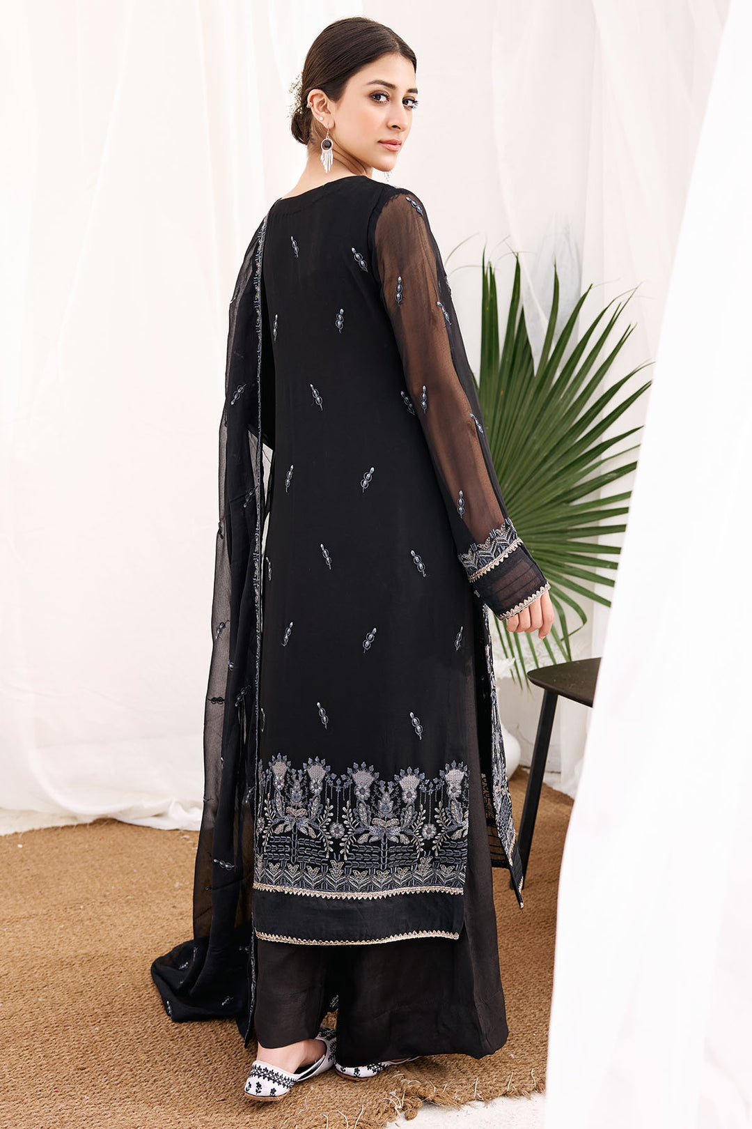 3885-CORA EMBROIDERED BEMBERG CHIFFON UNSTITCHED