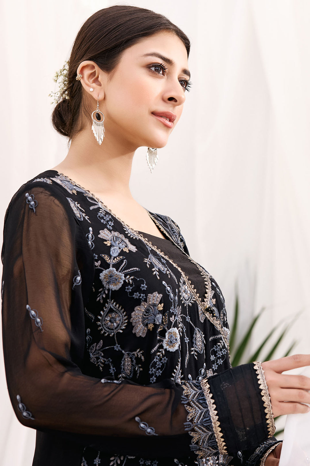 3885-CORA EMBROIDERED BEMBERG CHIFFON UNSTITCHED