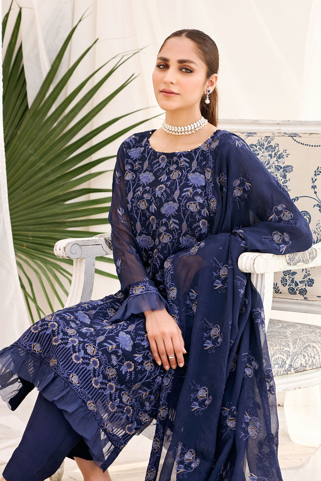 3886-GINA EMBROIDERED BEMBERG CHIFFON UNSTITCHED