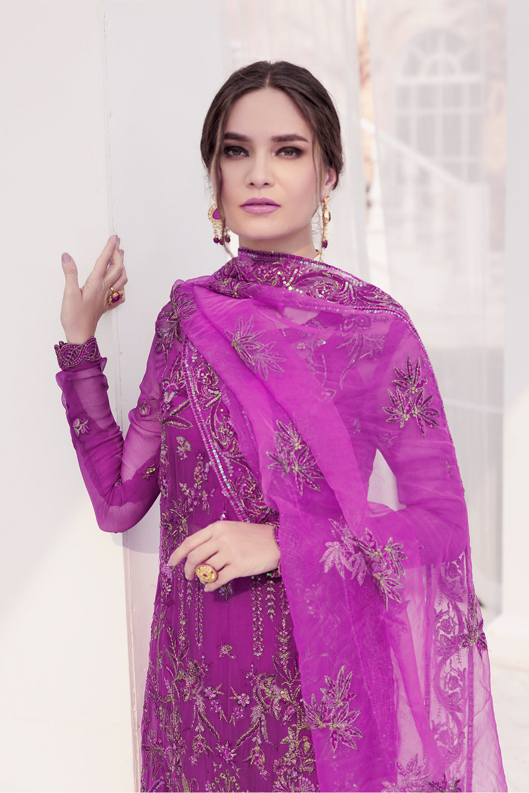 3464-KESAR EMBROIDERED BEMBERG CHIFFON UNSTITCHED