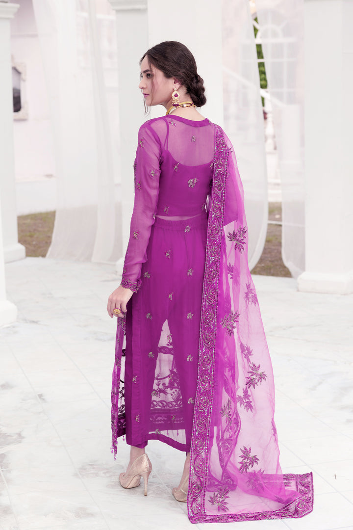 3464-KESAR EMBROIDERED BEMBERG CHIFFON UNSTITCHED