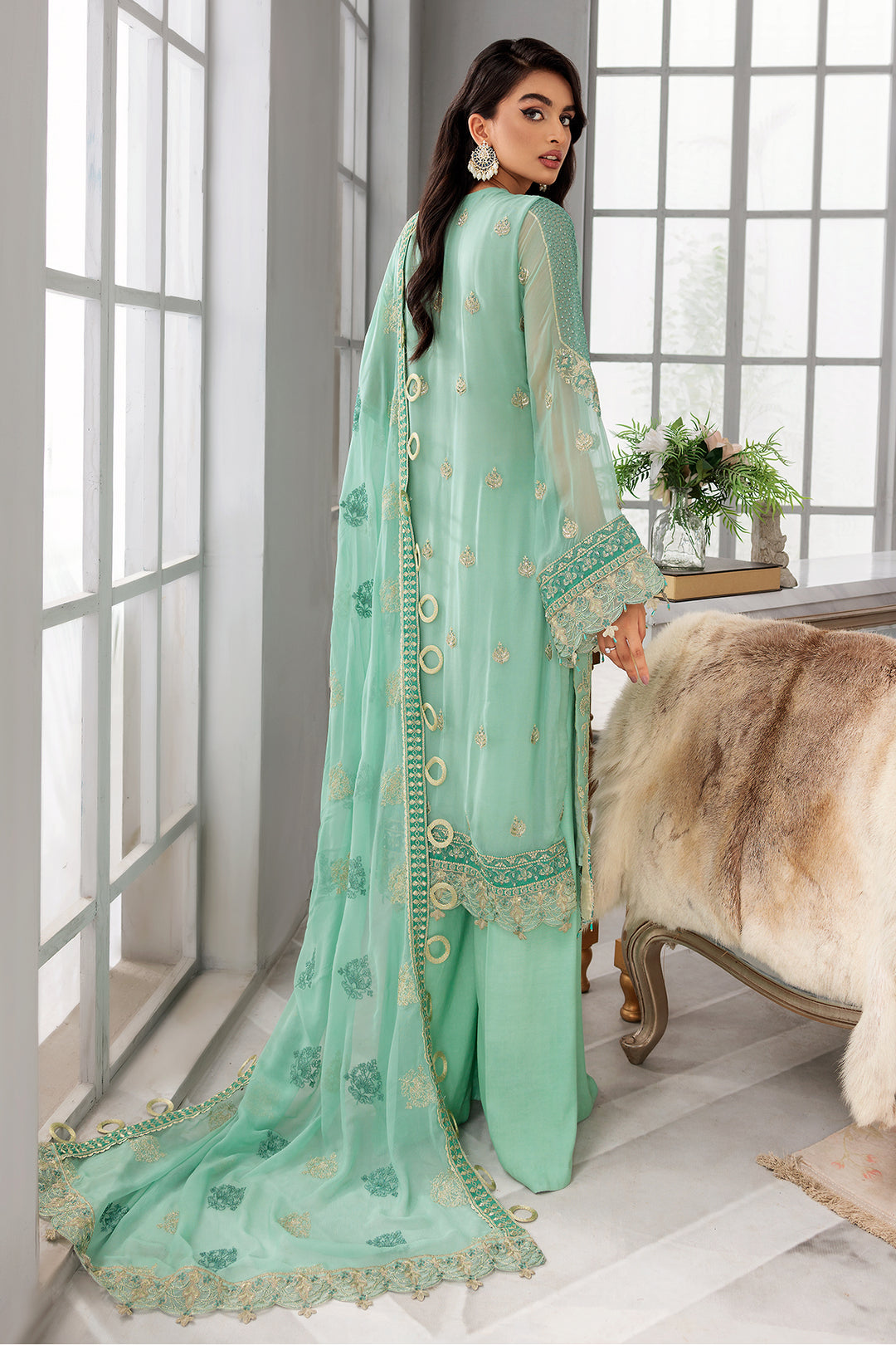 3396-SIRENE EMBROIDERED BEMBERG CHIFFON STITCHED