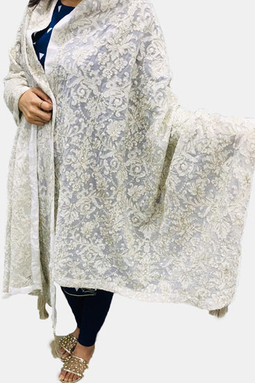 2326 FLORA WHITE EMBROIDERED SILK SHAWL