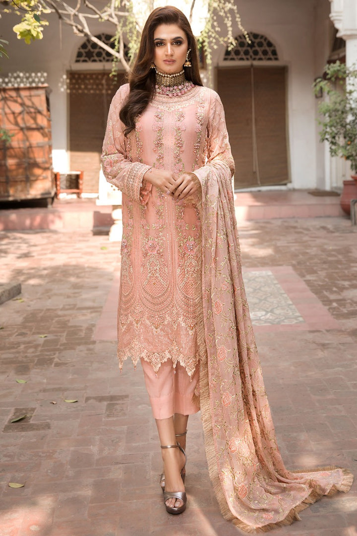 2347-PEACH-FLORAL EMBROIDERED CRINKLE CHIFFON UNSTITCHED
