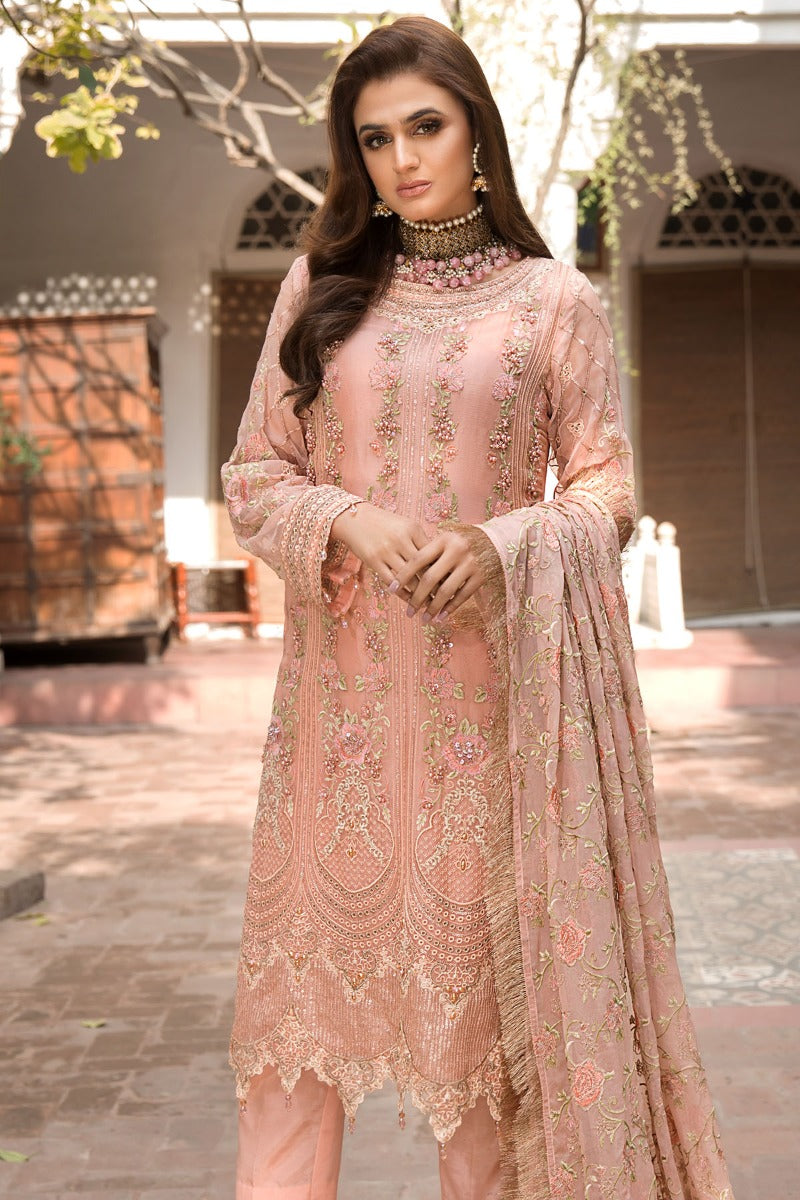 2347-PEACH-FLORAL EMBROIDERED CRINKLE CHIFFON UNSTITCHED