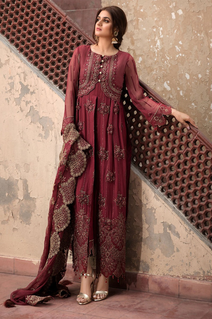 2349-GARNET-STRIPE EMBROIDERED CRINKLE CHIFFON UNSTITCHED