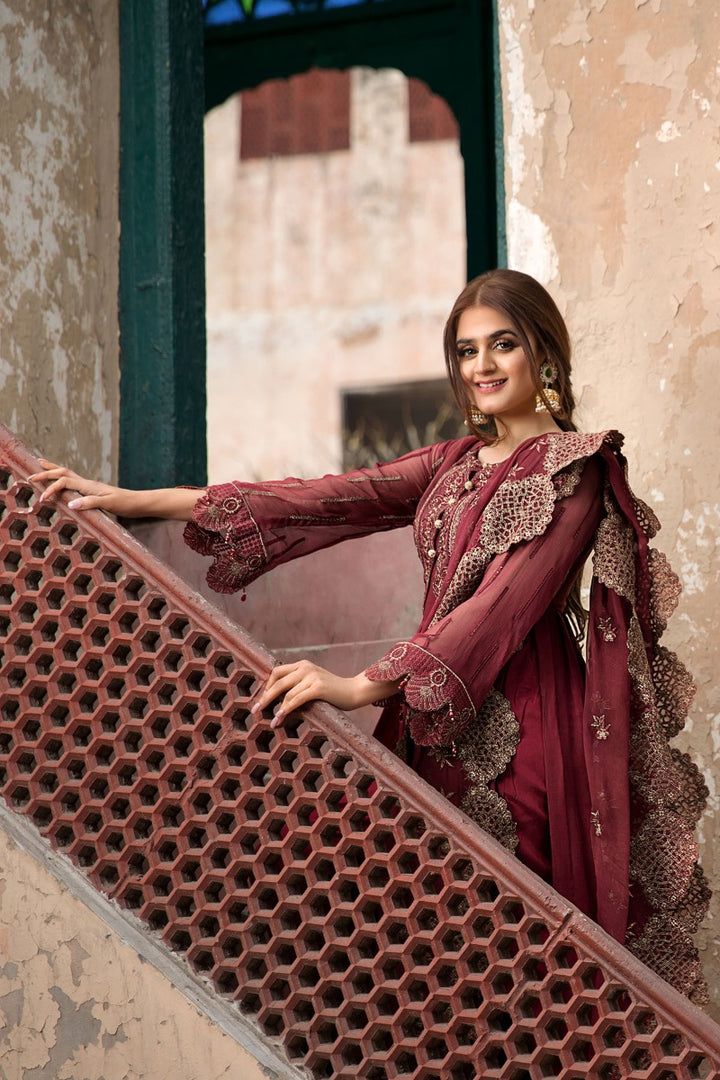 2349-GARNET-STRIPE EMBROIDERED CRINKLE CHIFFON UNSTITCHED
